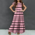thumbnail image 5 of Spazoro Kids Girls Dresses, Striped Round Neck Short Sleeve Fashion Princess Dress for Child Girls Hot Pink Size 5-6T, 5 of 7