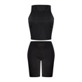 thumbnail image 4 of Simua Ribbed Two Piece Outfit Set for Women Solid Color Yoga Workout Tank Tops and Shorts Clothing, 4 of 5