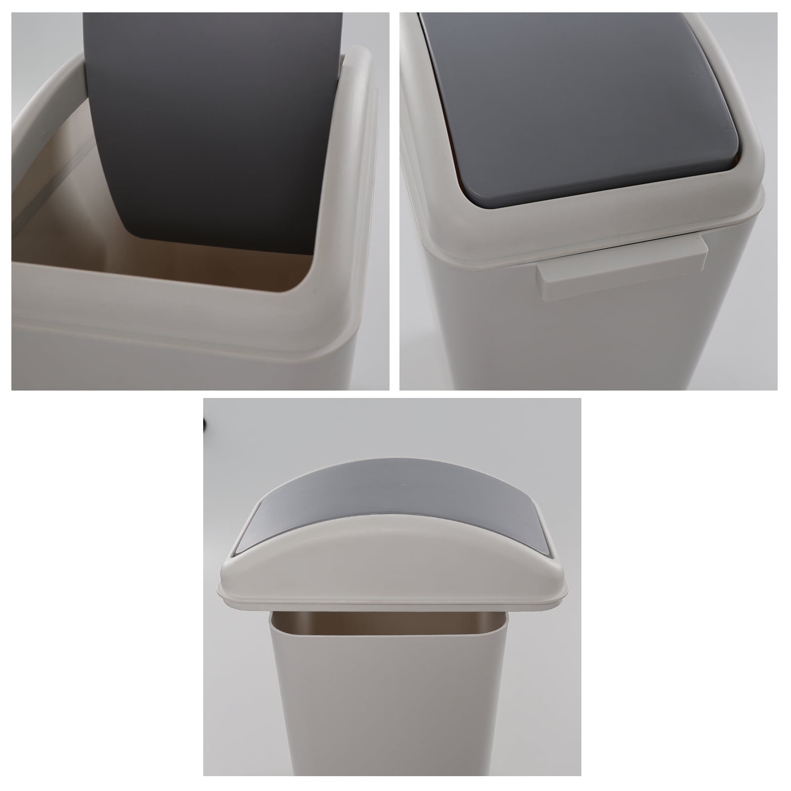 CadineUS 15 Liters Plastic Garbage Bin Trash Can with Swing Lids, Waste Bin Set of 3, Grey