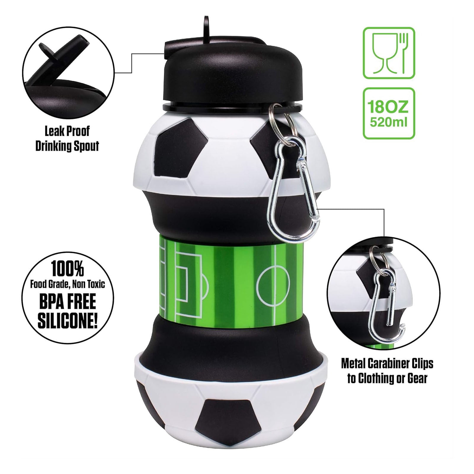 CMrtew Kids 34 OZ Sports Silicone BPA-Free Water Bottle, Collapsible Football Shape Foldable and Leak Proof Water Bottle for School Kids,Travel,Hiking,Riding and for Movements