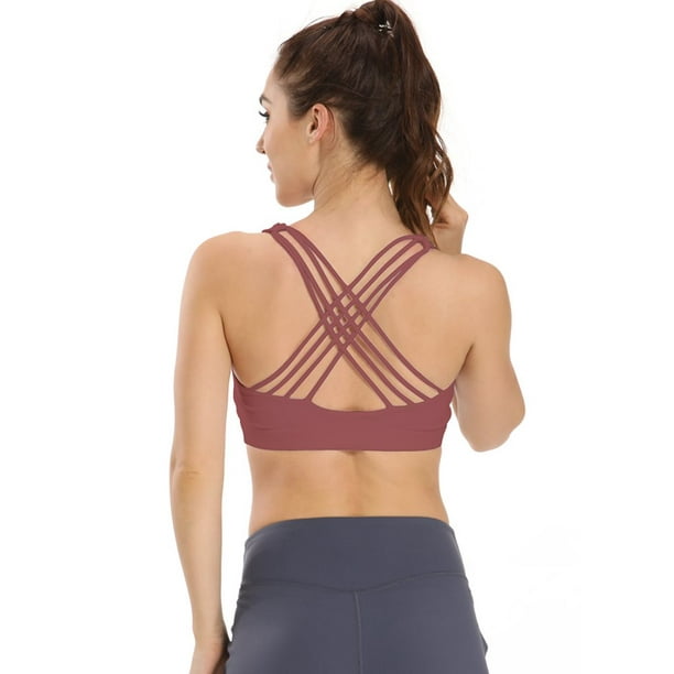 Sports Bras for Women Strap Yoga Sports Bra Cordless Padded Medium Workout  Crop Tank Top (Black, S) at  Women's Clothing store