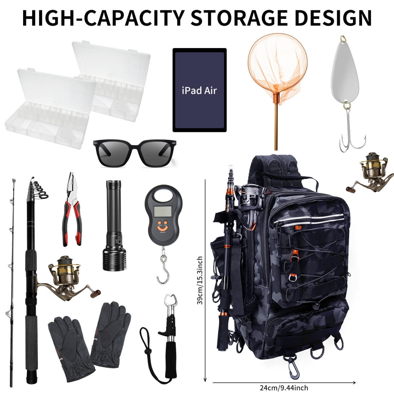Enroslu Fishing Backpack with Rod Holder, Fishing Tackle Storage Bags Fishing Tackle Box Backpack Lure Fishing Bag Carrying Fishing Gear and Equipment
