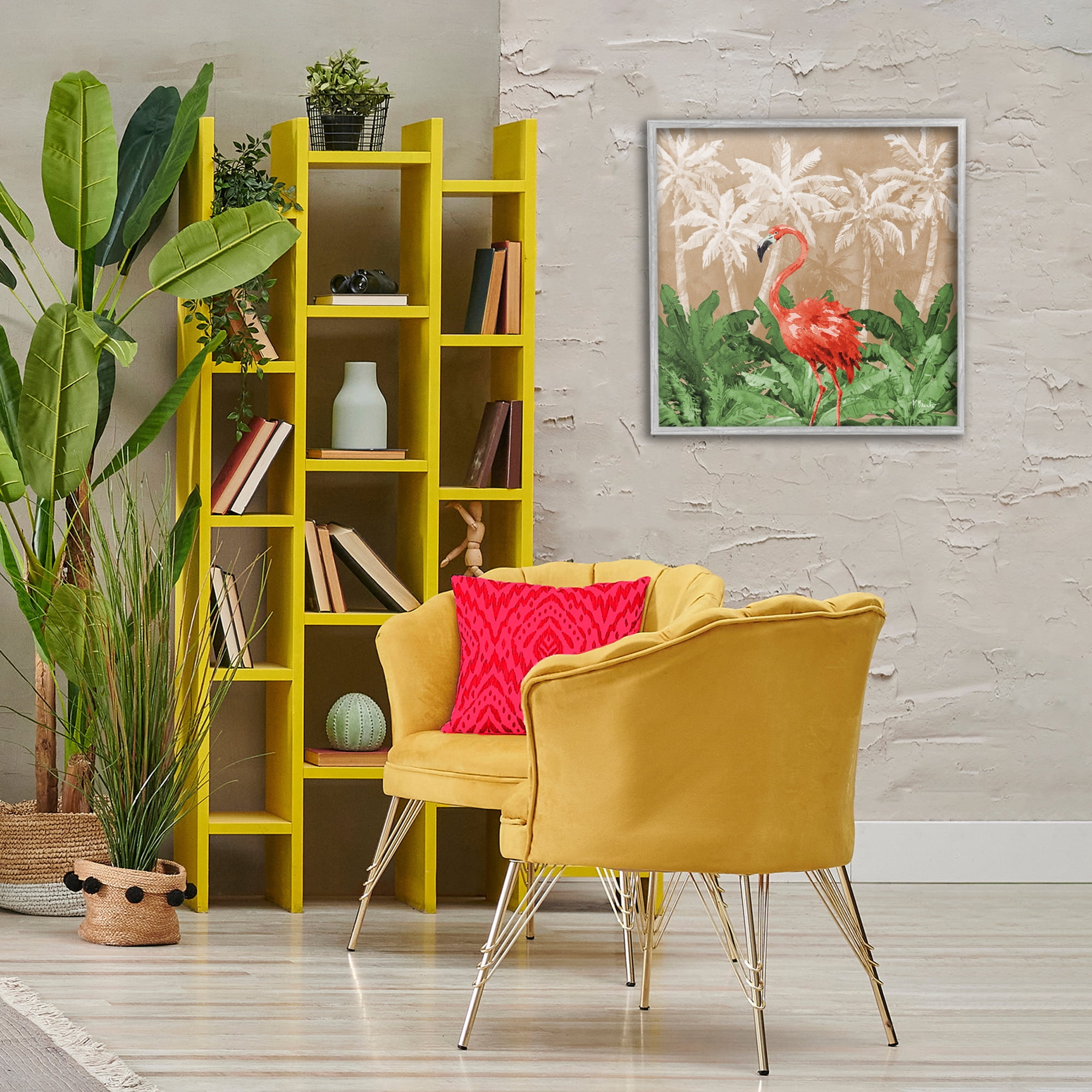 Stupell Industries Flamingo Jungle Scenery Animals & Insects Painting Gray Framed Art Print Wall Art, 24 x 24