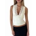 thumbnail image 3 of Women Lace Crop Tops Deep V Neck Sleeveless Slim Fit Camisole Light Yellow M, 3 of 9