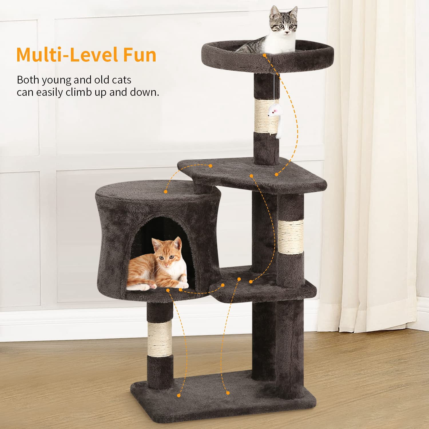 YRLLENSDAN 36 inch Cat Tree Tower for Indoor Cats, Small Cat Tower with Scratching Post, Cat Climbing Tower with Sturdy Cat Condo, Kitten Tree, Dark Gray