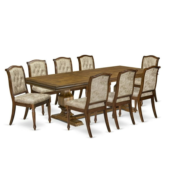 Luxe by East West Furniture 9 Pieces Dining Room set a Rectangular Kitchen Table and 8 Modern Dining Chairs