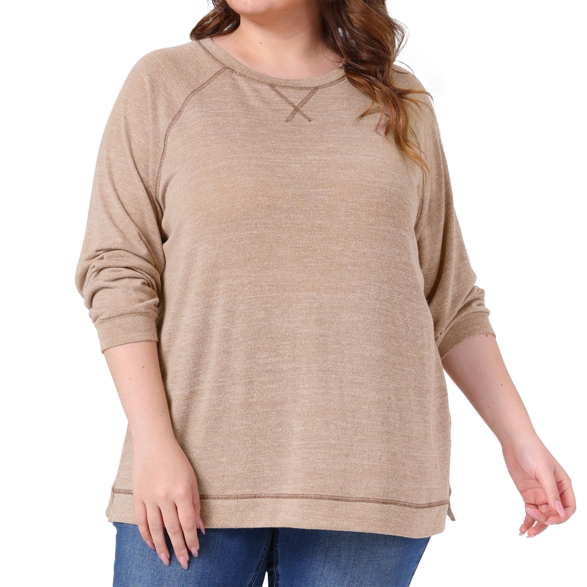 DARING DIVA Women's Plus Crew Neck Casual Pullover Knit Blouse Top 4X Light Brown