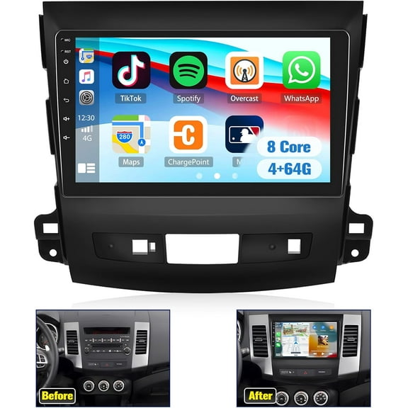 8 Core Car Radio Stereo for Mitsubishi Outlander 2008-2015,4 64G Android 13 Wireless Carplay Android Auto,9 Inch Touchscreen Car Radio GPS WiFi Bluetooth FM/RDS DSP EQ SWC Dual USB Backup Camera