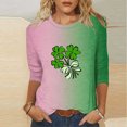 thumbnail image 1 of Meichang Hauts pour Femmes Tendance Manches 3/4 en Liquidation, T-Shirts de la Saint-Patrick Trèfle à Quatre Feuilles Graphiques Col Rond en Liquidation, 1 of 4