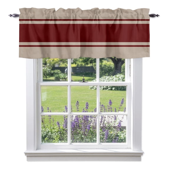 Red Vertical Stripes Valances for Windows, Abstract Vintage Linen Texture Minimalist Valance Window Treatment Rod Pocket Short Curtains Valances for Kitchen Bathroom 42"W x 12"L