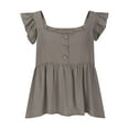 thumbnail image 4 of Frostluinai Women's Linen Tanks Casual Square Neck Ruffle Cap Sleeve Peplum Babydoll Blouse Tank Tops Solid Crop Shirts for Summer, 4 of 9