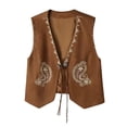 thumbnail image 2 of SwiftWear Women's Vest Open Front Boho Embroidered Suede Vest with Tassel Tie Waist Western Style Casual Loose Fit Sleeveless Jacket, 2 of 5
