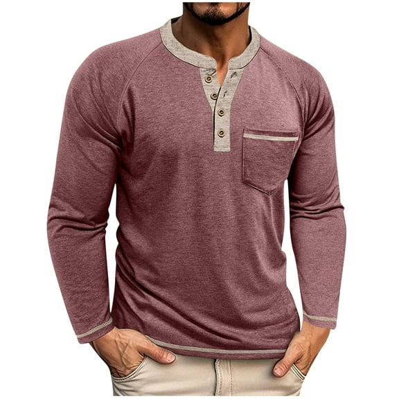 Diufon Mens Shirts Long Sleeve Casual Basic T Shirts Button V Neck Lightweight Tee Tops with Pockets