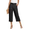 thumbnail image 2 of Women's Cotton Linen Cropped Pants High Waist Pleated Casual Capris with Pockets Office Capri Pants Black XXL, 2 of 6