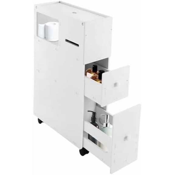 Bathroom Cabinet,Bathroom Storage Cabinet,Rolling Narrow Bathroom Storage Cabinet,Slim Bathroom Storage Cabinet for Home,Bathroom,White$$Home Decor, Kitchen, & Other