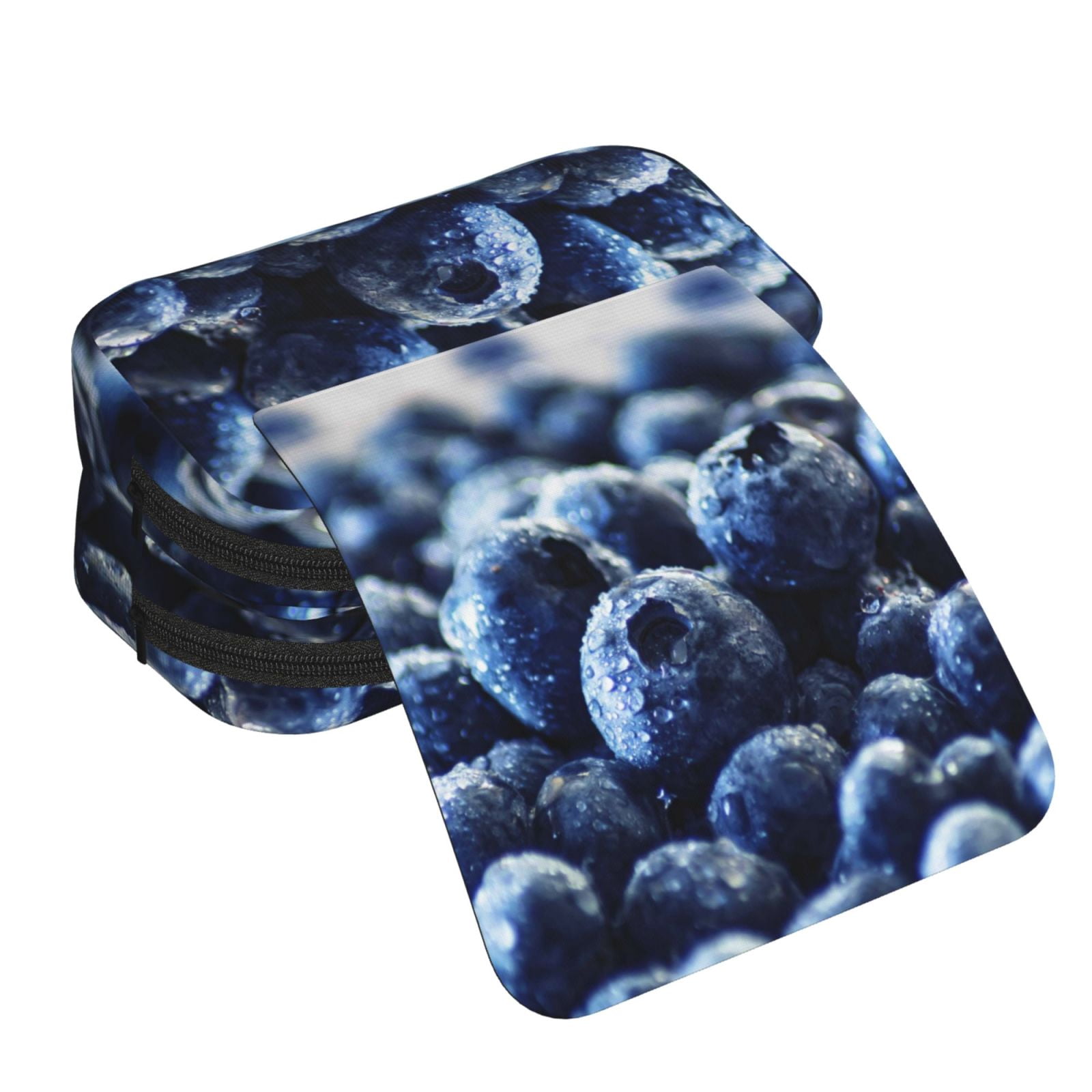 Rateoe Blueberry Pattern Double Clamshell Pen Case, Storage Organizer with Two Zipper Compartments– Holds Up to 50 Pencils & Pens