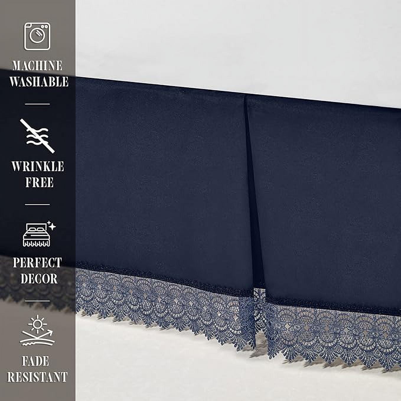 Mocassi Lace Bed Skirt 15inch Drop, 1500 Thread Count Quality, Sophisticated Design for a Vintage Look- Easy Care and Wrinkle Resistant, Twin, Navy