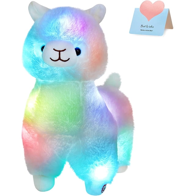 13,5" (Aprox. 34,9 cm) Animal de Peluche de Alpaca Brillante Llama Blanca LED Juguete de Peluche Suave con Luz Nocturna Colorida Regalo de Amigo Brillante para la Hora de Acostarse para Niños Pequeño