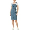 thumbnail image 5 of Unique Bargains Women's Button Strap Sheath Suspender Overall Jumper Dress S Dusty Blue, 5 of 6