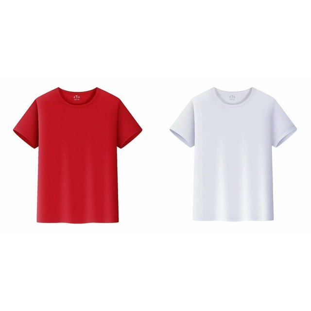 Lot de 2 (Blanc 1 Pce et Rouge 1 Pce) Multipack T-Shirts à Manches Longues Paquet Haut Court Taille 6 Manche Haut Uni T-Shirts Manche Haut Garçon et Fille Unisexe Enfants T-Shirt à Col Rond