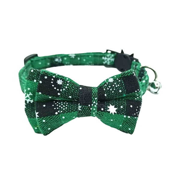 Adjustable Green Plaid Cat Collar with Bow Tie and Bell, Soft Comfortable Safety Collar for Kitten and Small Pets