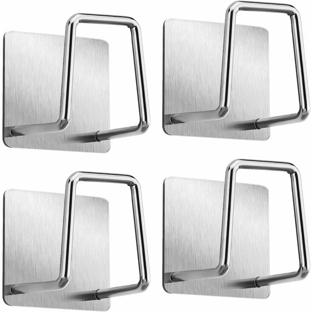Soporte de esponja - Gancho de esponja para lavar platos de acero inoxidable 304, adhesivo - Accesorios para fregadero - Gancho adhesivo, almacenamiento de cocina y baño (paquete de 4, plateado)