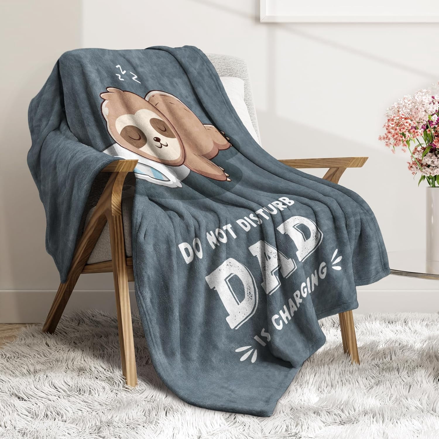 Funny Fathers Day Birthday Gifts for Dad, Dad is Charging Sloth Blanket, Present for Father from Daughter Son, Daddy Gifts for Fathers Day Christmas, Super Soft Throws Blanket for Father