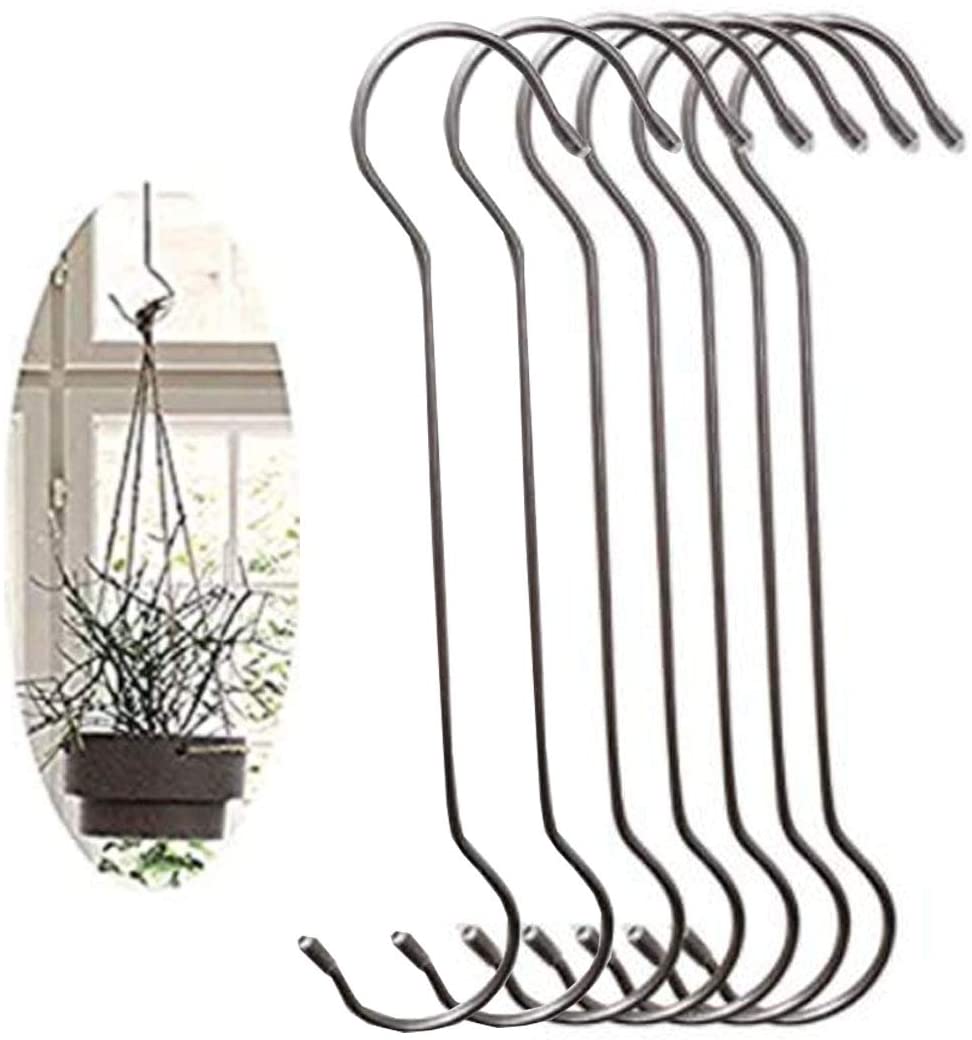 ESFUN 6 Pack 10 Inch Extra Large S Hooks - Heavy Duty Black Hanging Hooks For Kitchen, Garden, Closet