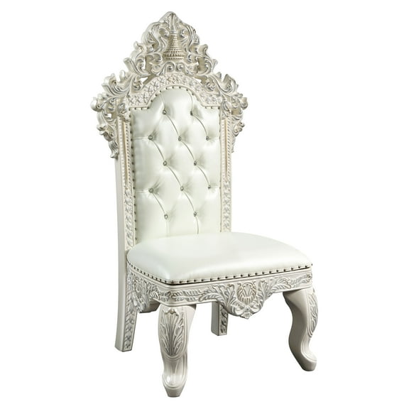 ACME Adara Faux Leather Side Chair in White and Antique White (Set of 2)