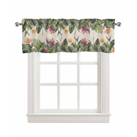 Tropical Linen Curtain Valance for Bedroom/Bathroom/Kitchen/Office/Living/Dining Room Window,Summer Green Palm Tree Leaves Farmhouse Rod Pocket Topper Decorative Cafe Drapes Panel 54"x18"