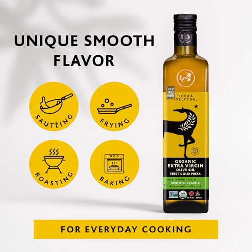 Terra Delyssa First Cold Pressed Organic COC1Extra Virgin Olive Oil, Single Sourced, 500 ML (17 fl. oz) Dark Glass Bottle - 3 Pack, Non-GMO, Naturally Rich in Antioxidants and Polyphenols