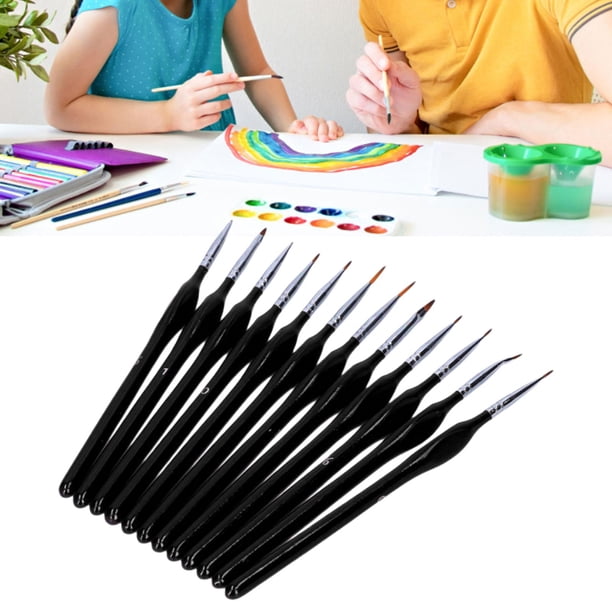 12Pcs Wood Handle Nylon Hair Paint Brushes for Acrylic, Oil, Watercolor Series Script Liner Brushes for Painting Drawing Writing Negro perfecl Pincel para delineador de guiones