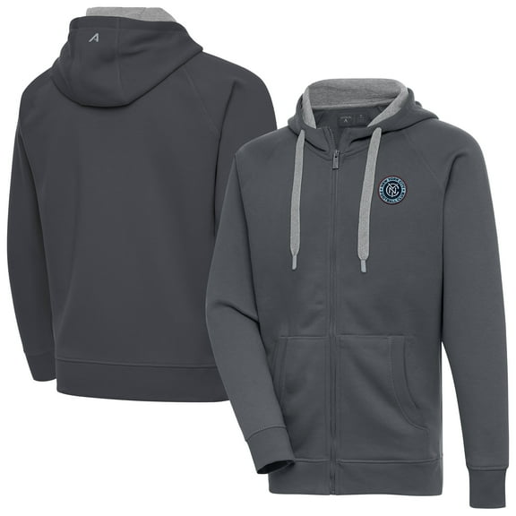 Men's-Antigua  Charcoal New York City FC Victory Fleece Raglan Full-Zip Hoodie