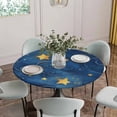 thumbnail image 5 of Blue Starry Sky Round Fitted Tablecloth with Elastic Edge Star Galaxy Table Cover Fit for 36"-44" Tables Waterproof Tablecloths for Dinner Camping Picnic, 5 of 9