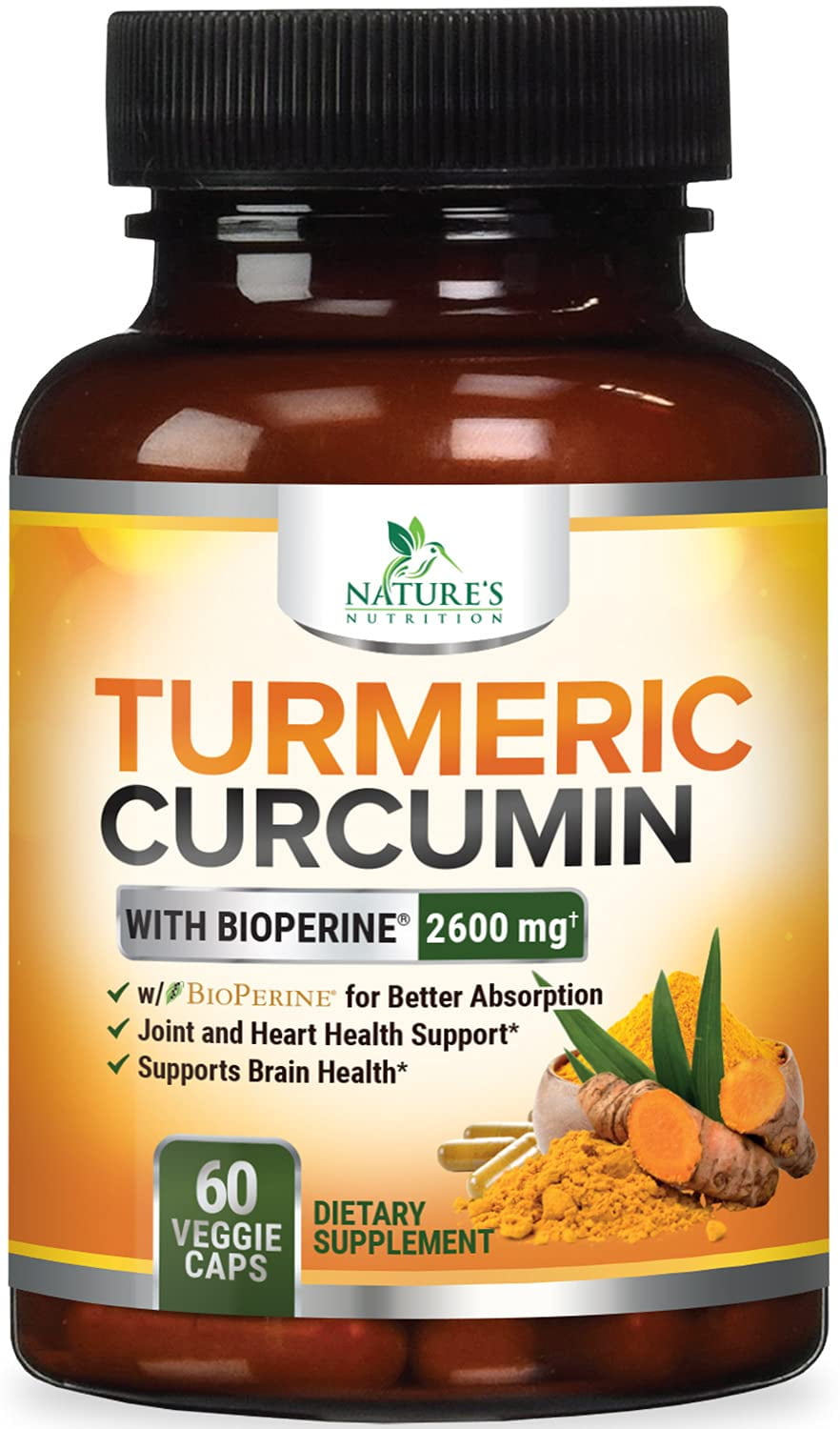 Nature's Nutrition Turmeric Curcumin with Bioperine Black Pepper, 2600mg, 60 Ct