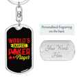 thumbnail image 2 of World's Okayest Poker Player Gambler Stainless Steel or 18k Gold Premium Swivel Dog Tag Keychain, 2 of 16