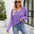 thumbnail image 3 of SWSMCLT Women's Long Sleeve Button Up Cardigan Batwing Sleeve V Neck Crop Top Sweater Soft Knit Sweaters Fashion Loose Baggy Fall Drop Shoulder Purple Large, 3 of 4