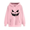 thumbnail image 2 of Halloween Women's Hoodies Spooky Devil Expression Printed Hooded Sweatshirts Casual Loose Fleece Jacket 2025 Fall Halloween Costume Long Sleeve Sweaters Pullover with Pocket, 2 of 4