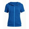thumbnail image 7 of thefmos Women Summer Fall Short Sleeve Hooded Zip Open Front Casual Basic Solid Trendy Tops Hoodie Casual Sweatshirt Jacket, Sky Blue XL, 7 of 7
