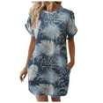 thumbnail image 2 of Casual Dresses For Womens Summer Floral Print Crew Neck Short Sleeve Pockets Loose Casual Shirt Dress Daily-Wear, 2 of 6