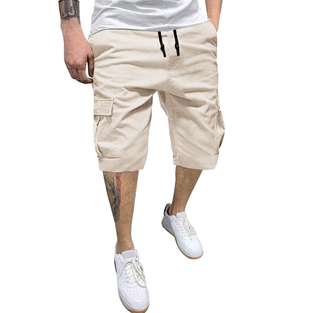 GDREDA Male Summer Solid Color Plus Size Casual All Shorts Fashionable Woven Cargo Pants With Pockets Lp812