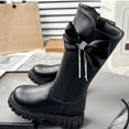 thumbnail image 5 of Owordtank Girls Leather Bows Knee Hight Boots with Side Zipper Chain Comfortable Round Toe Non-Slip Lug Sole Chunky Heel Riding Boots, 5 of 8