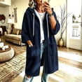 thumbnail image 2 of Zedker Long Hooded Fleece Cardigan for Women Button Front Drawstring Hood Patch Pockets Oversized Outerwear Navy Jackets for Women, 2 of 8