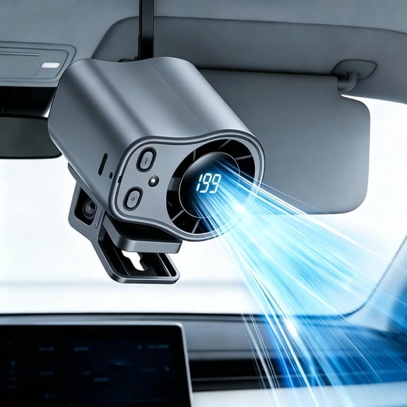 2026 New Car Clip On Air Conditioner Fan with Led Display, 360 Rotating Semi Cooling Clip Fan, 199-Speed Usb Rechargeable Personal Fans for Office, Umbrella