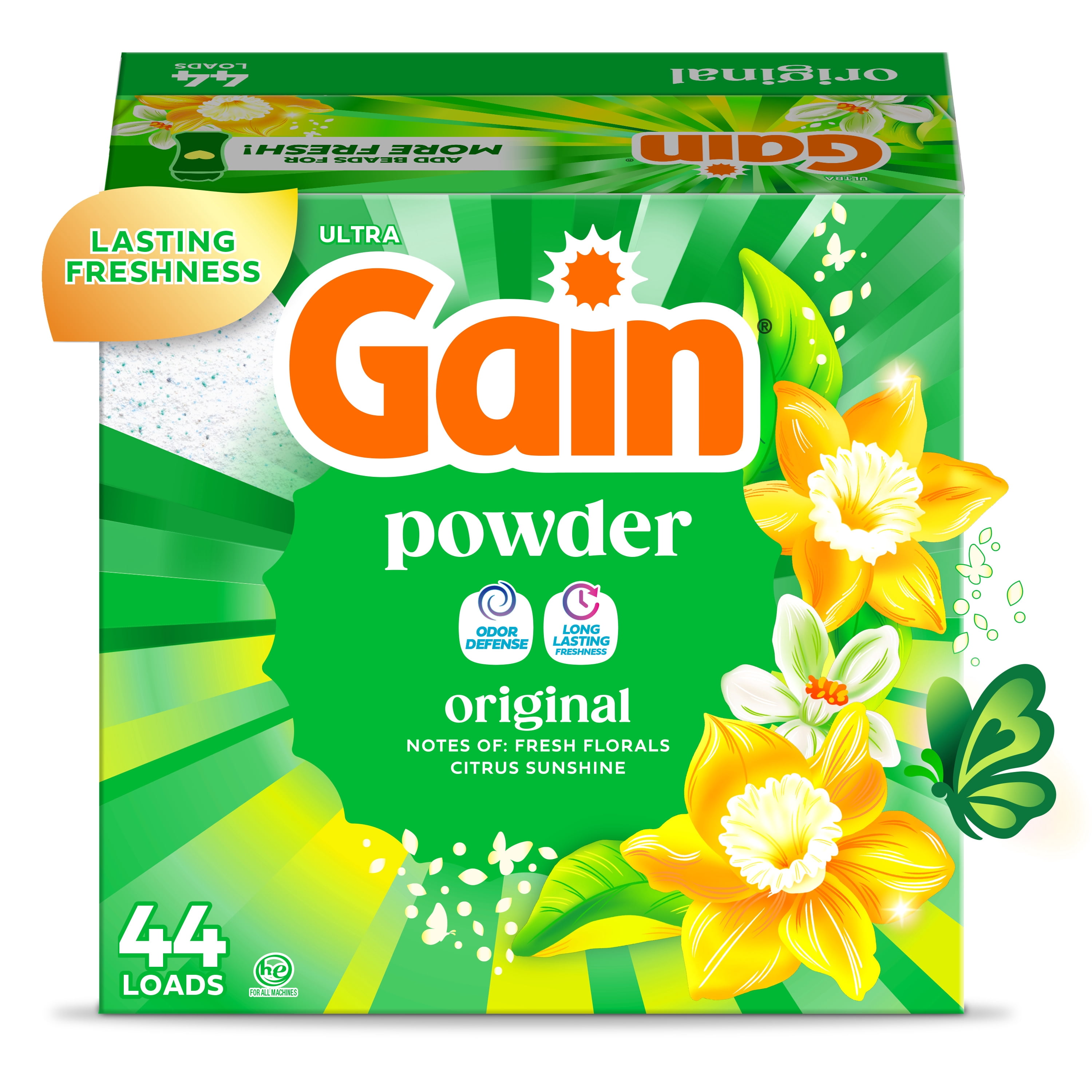 (4 pack) Gain Powder Laundry Detergent, Original Scent, 40 oz, 44 Loads