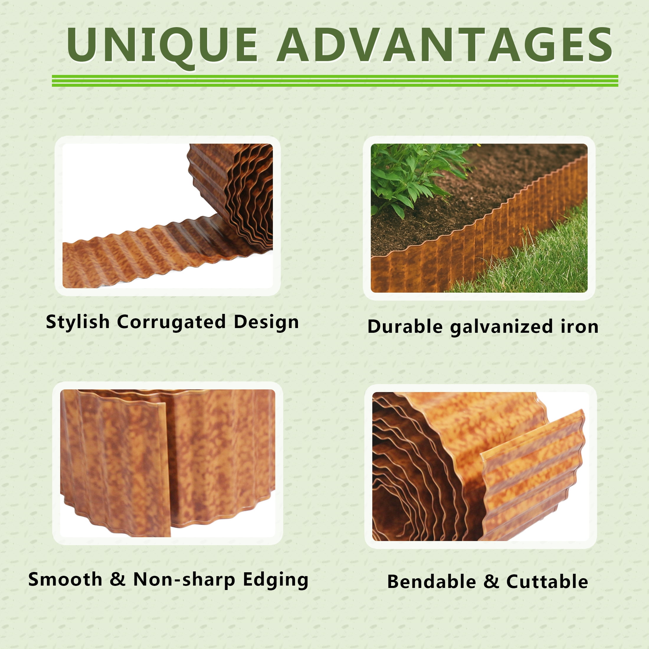 4W Galvanized Steel Garden Edging, 6" x 19.69' Corrugated Landscape Border, Flexible Lawn and Yard Edging Strip for Flower Beds and Tree Rings, Rust