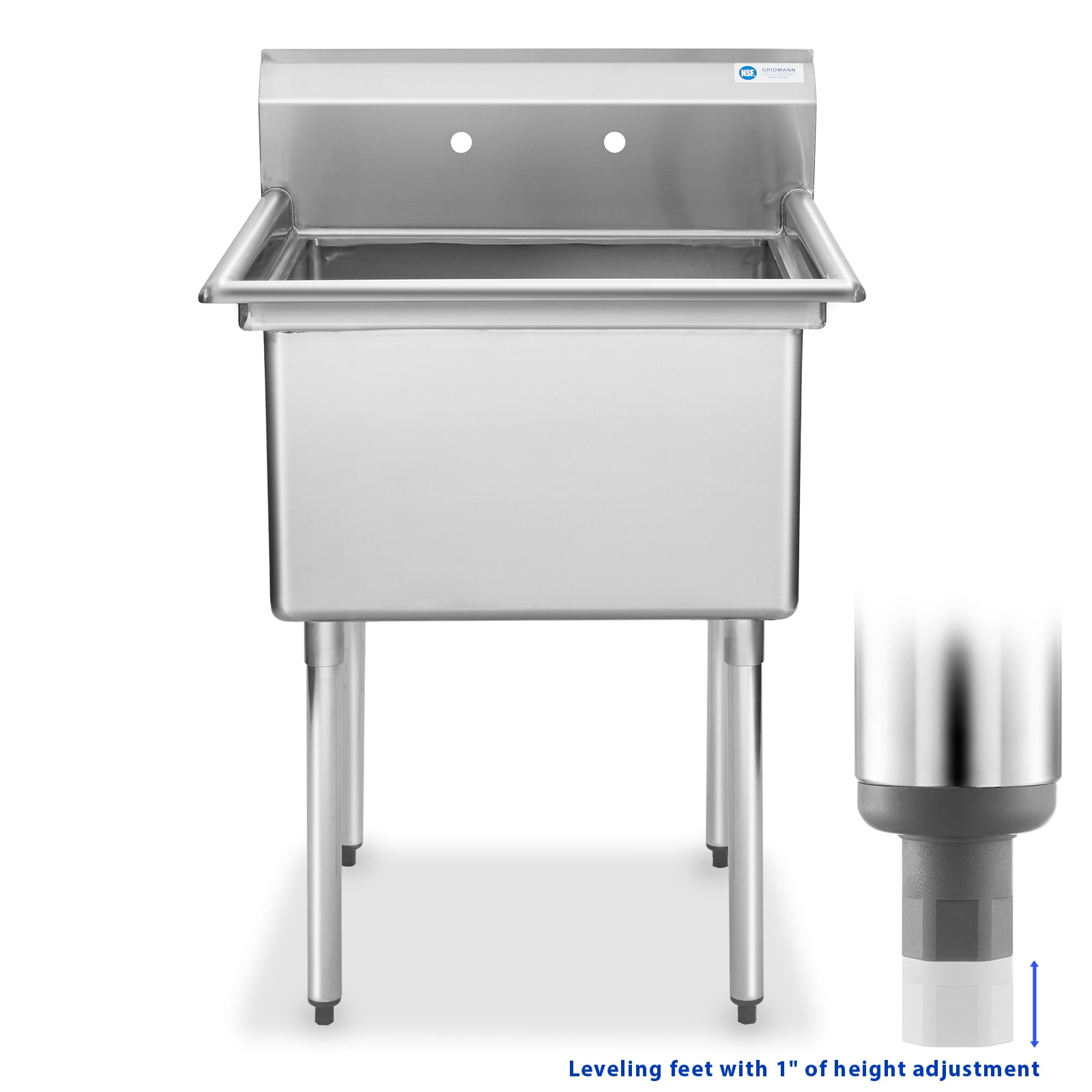 GRIDMANN Stainless Steel Utility Sink with 24" x 24" Bowl, NSF Commercial Kitchen Prep Sink