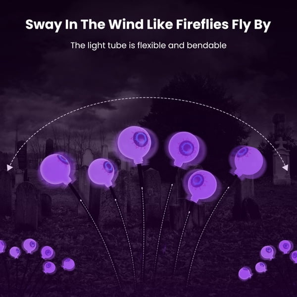 4-Pack Halloween Solar Eyeball Lights - 12 LED Scary Swaying Lights, IP65 Waterproof, 2 Modes for Yard/Garden