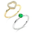 thumbnail image 3 of Gem Stone King Wrap Her in Love 0.54 Ct Round Green Simulated Emerald 925 Two-Tone Sterling Silver Ring (Size 8), 3 of 5