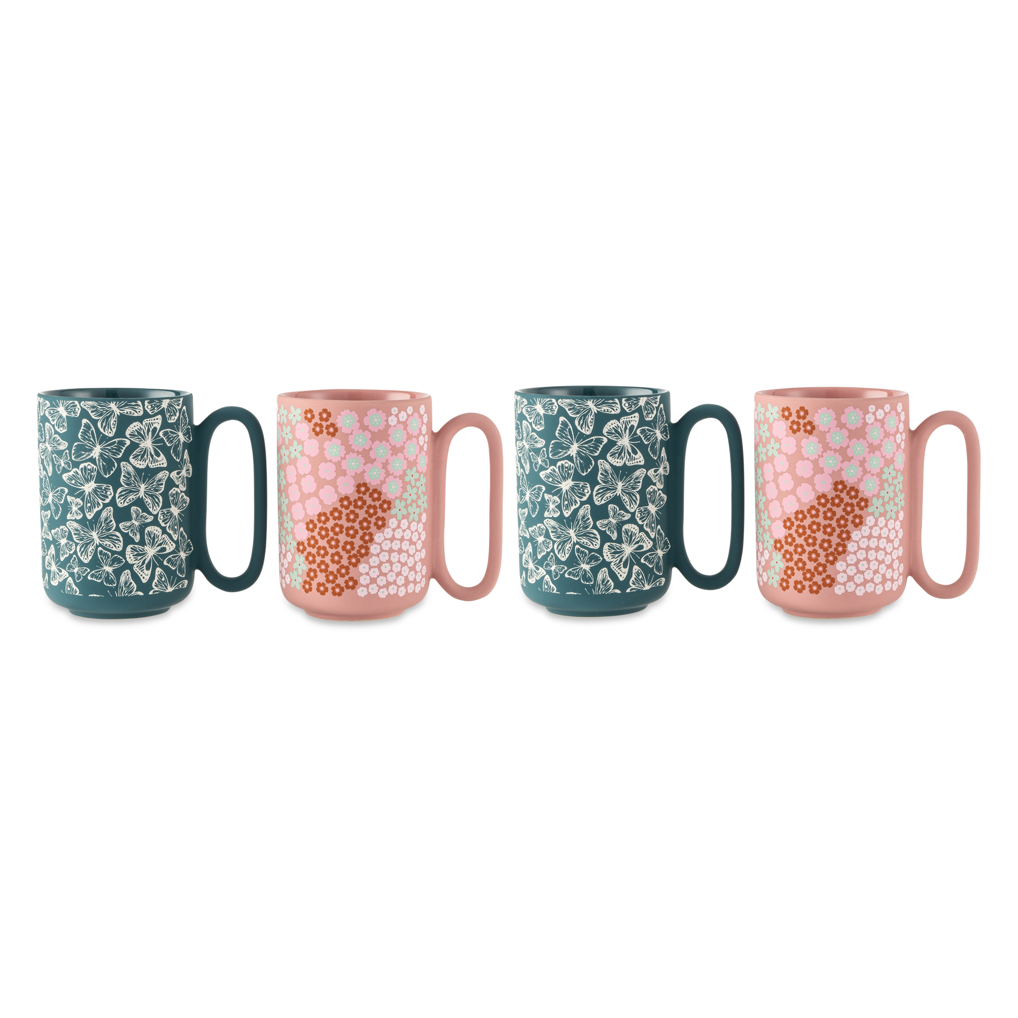 Thyme & Table Butterflies & Flowers Stoneware Mugs, 4-Pack photo 1